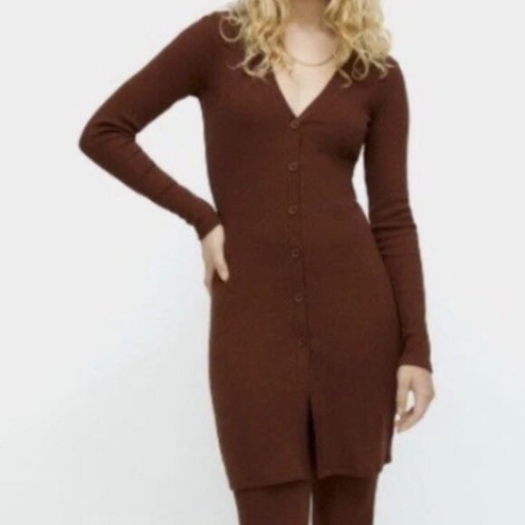 Zara Sweaters - ZARA Women's Ribbed Long Button-Down Cardigan in Brown Size Medium